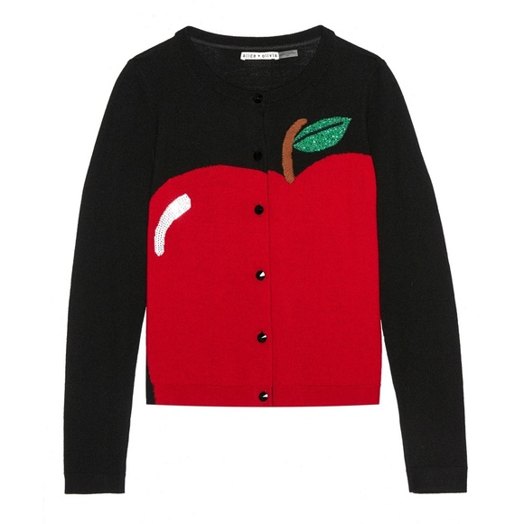 Alice + Olivia Black and Red Apple Cardigan size S